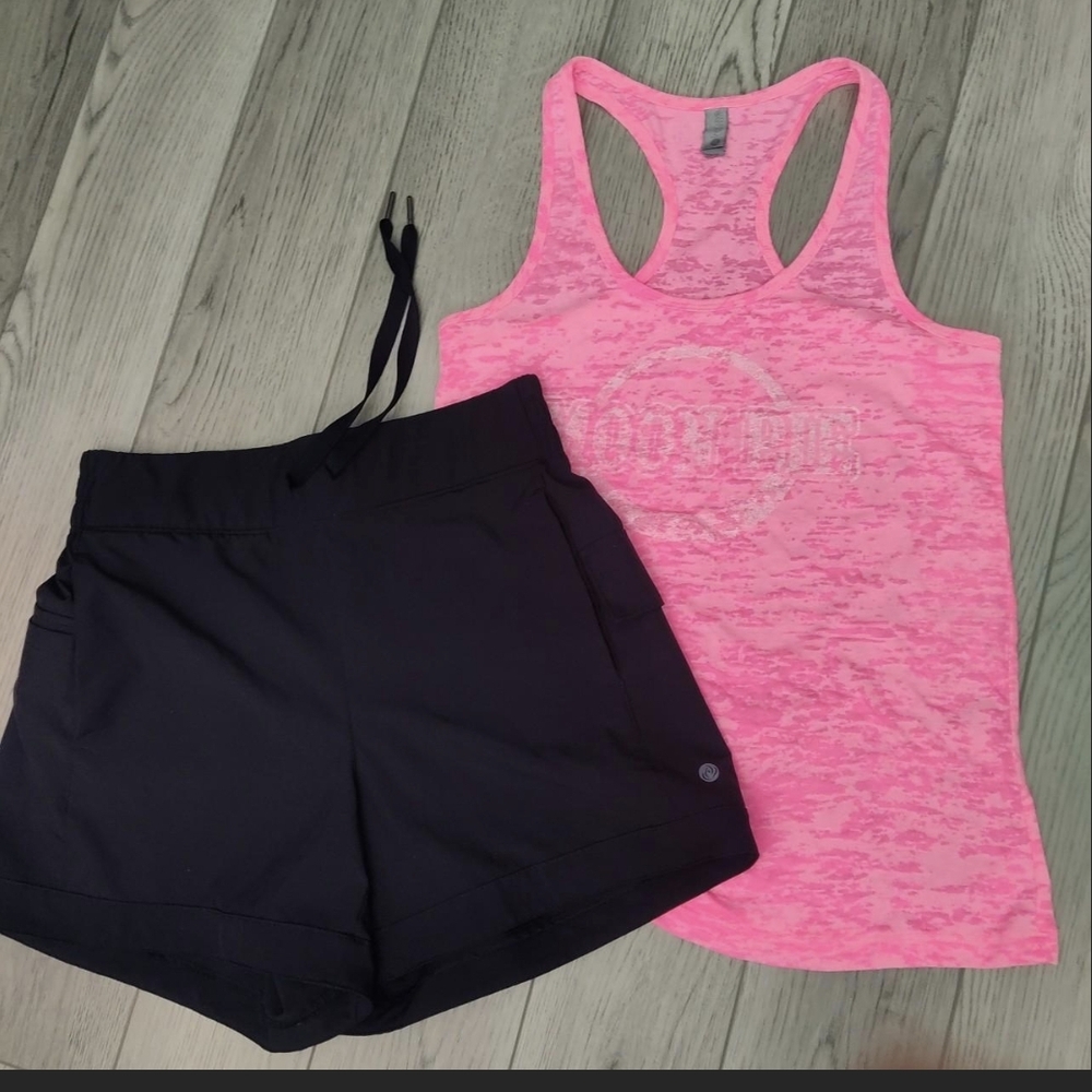 Moon Pie Pink Burn Out Tank (M) And Black Apana Shorts (S)